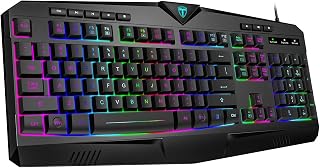 Compare Gaming Keyboard, Full Size RGB Backlit Quiet Computer Keyboard, Wrist Rest, Silent Keys, Multimedia Keys, Antighosting, Waterproof Light Up USB Wired Keyboard for PC Mac Xbox Gamer Office at KSA Price