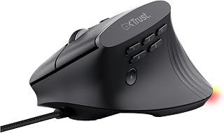 Compare GXTrust 145 Rexxa Vertical Gaming Mouse with Programmable Buttons, 12.8k DPI, Ergonomic Mouse with Cable USBA 1.7 m, Multicoloured RGB Lighting, Included Software, Gaming Mouse MMO  Black at KSA Price