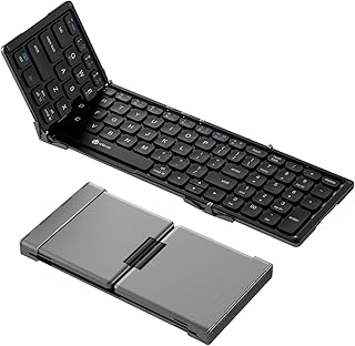 Compare iClever Portable Keyboard, BK09 Foldable Bluetooth Keyboard with Number Pad for Travel and Business Trip, USBC Rechargeable for Laptop, iPad, iPhone, Sync up to 3 Devices at KSA Price