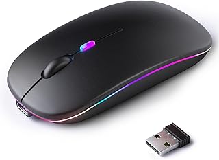 Compare KANMABPC Wireless Bluetooth Mouse, Rechargeable LED Dual Mode Mouse Bluetooth 5.2 and USB Receiver Portable Silent Mouse,for LaptopDesktopTabletBlack at KSA Price