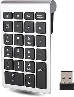 Compare 22 Keys Wireless Number Pad,Portable 2.4 GHz Numeric Keypad Numpad,USB Keyboard for WindowsLinux,for Laptop, PC, Desktop Silver Black at KSA Price