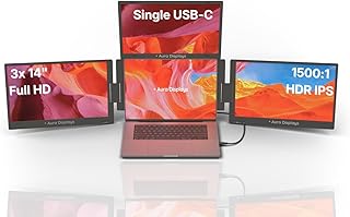 Compare Triple Boost 14” Pro | Premium Triple Portable Monitor Extender | Full Aluminum | Quad Screens | 3×14” FHD 1080P HDR IPS | USBC & HDMI | Compatible with 11”18” Laptops at KSA Price