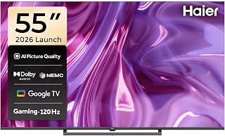 Compare Haier 55Inch QLED 4K Smart Google TV, 120Hz Refresh Rate, Bluetooth, WiFi, 4 HDMI Ports, Builtin Receiver, 2Year Warranty, Black at KSA Price