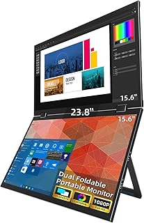 Compare Triple Screen 15.6" Portable Foldable Monitor Dual Screen with VESA Extender 1080P FHD IPS for Laptop PC 360°Rotation Kickstand for Windows MAC OS Smartphone,PS5,Switch at KSA Price