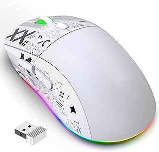 Compare Wireless Mouse, RGB Computer Mouse with 2.4G Receiver for Laptop PC, Ergonomic Type C Optical Mouse with 5 Level DPI Adjustment Black White at KSA Price