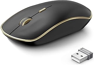Compare J JOYACCESS Silent Mouse Wireless, Portable Wireless Computer Mouse with 5 Adjustable DPI Levels, USB Mouse for Desktop, Notebook, MacBook, Chromebook, PC Black Gold at KSA Price