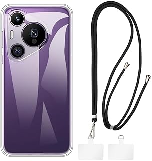 Compare Case and Crossbody Lanyard Set Compatible with Huawei Pura 70 Pro+ 5G Phone Cover and Adjustable Neck Strap with Metal Buckles and 2 PatchesClear + Black at KSA Price