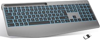 Compare TECURS Wireless Keyboard with Wrist Rest, 2.4 GHz Ergonomic Backlit Computer Keyboard, QWERTY Fullsize Silent Keyboard with Phone Holder, Copilot, Rechargeable for WindowsLaptopPC at KSA Price
