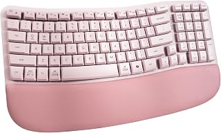 Compare Nulea RT08 Wave Keys Wireless Ergonomic Keyboard with Cushioned Palm Rest, 2.4GHz Ergo Cordless USB Computer Keyboard, Comfortable Natural Typing, for Laptop, Mac, Windows OffWhite at KSA Price