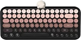 Compare Wireless Computer Keyboard, Mini Bluetooth Keyboard with Cute Animal Figurine, 84 Keys Compact Round Keycaps, Gradient Color Design, for TabletiPadiOSAndroidWindows Warm Black Pink at KSA Price