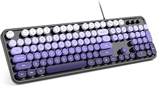Compare MOWUX Computer Keyboard Wired, Plug and Play USB Retro Round Typewriter Keyboard, Full Size Wired Keyboard with Foldable Stands for Laptop and Office PC Black Purple Gradient at KSA Price