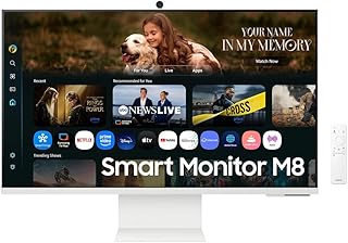 Compare Samsung M80F 32 Inch 4K Smart AI Monitor, VA Panel, 3840 x 2160, 60Hz, 4ms GG, Camera, Speaker, Gaming Hub, 4K Upscaling, Voice Control, Smart TV Apps & AI Features, HDR10+, USBC, LS32FM801UUXEN at KSA Price