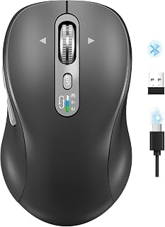Compare Wireless Bluetooth Mouse,Multi Device Ergo Computer Mouses,Metal 4Way Super Scrolling,± 3200 DPI,10 Buttons,Plug&Play,Quiet,Rechargeable,USB Cordless Mice for Laptop,Tablet,Mac,iPad,PC,Phone All Grey at KSA Price