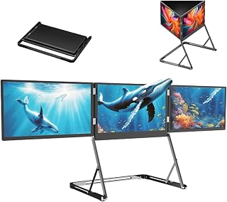 Compare 3 Screen Monitor with 1080p FHD IPS Display, 15.6” Portable Triple Monitors for Laptop, Laptop Screen Extender Monitor with 360° Rotation Adjustable Viewing Angles, PlugPlay at KSA Price