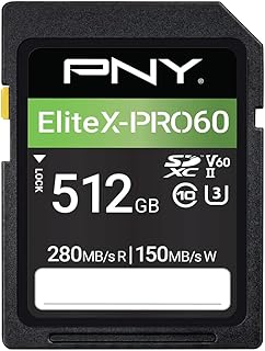 Compare PNY 512GB EliteXPRO60 UHSII SDXC Memory Card  R280MBs W150MBs, U3, V60, 4K UHD, Full HD, UHSII for Professional Photographers & Content Creators, DSLR Mirrorless Cameras, Advanced Video Cameras at KSA Price