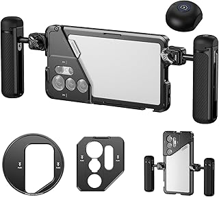 Compare NEEWER PA082 S25 Ultra Phone Cage Holder for Recording Filming with 2x Handle, 67mm Filter Adapter, 17mm Lens Backplate, T Mount Adapter, Video Rig Stabilizer Compatible with Samsung Galaxy S25 Ultra at KSA Price