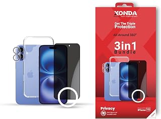 Compare Xonda 3 In 1 Case, Screen Protector and Camera Lens for iPhone 16 Privacy, Clear at KSA Price