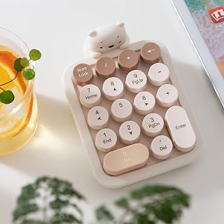 Compare Wireless Number Pads, 18 Key Round Keycaps Membrane Number Keyboard with Detachable Silicone Bear Case, rgonomic Portable Numeric Keypad for Laptop PC Win Mac, Brown at KSA Price