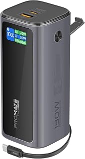 Compare Promate 20.000mAh Power Bank, 130W Portable Charger with PD100W USBC Port, Retractable PD100W USBC Cable, 30W QC 3.0 Port, Builtin Mobile Stand, Digital Display at KSA Price