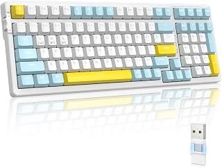 Compare Wireless Mechanical Keyboard, Trip Mode 2.4G and BT5.0 2in1 Receiver, Typec, 100 Keys Hot Swappable Switches, Gaming Keyboard with Number Pad, for PC Gamers or Mac or Windows Blue at KSA Price