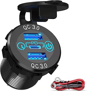 Compare ELECDON Car Charger Socket, 12V24V Triple USB Outlet 20W PD & 18W QC3.0 Aluminum Metal Car Socket with Touch Power Switch, Fast Charge Adapter for Car Boat Marine RV Golf Cart Motorcycle at KSA Price