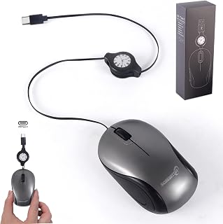 Compare Mini Cable Mouse with Retractable USB C Cable 70 cm, 1000DPI Optical Computer Mouse, Type C Ambidextrous Usable Small Mouse with Wired Portable Travel Quiet for PC, Gaming, Desktop, Laptop, Mac at KSA Price