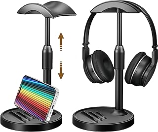 Compare 1 PACK 2 in 1 Headphone Stand for Desk, Gaming Headset Stand, PC Gaming Headset Holder, Earphone Stand with Smartphone stand, Headrest ABS Solid Base for All Headphones with Aluminum Supporting Bar at KSA Price