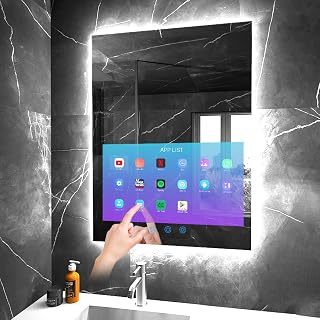 Compare 24“x32 Smart Waterproof AntiFog Vanity Mirror with Builtin 21.5" Touch Display, Android OS, Adjustable 3Color LED, BluetoothWiFiHDMI, Streaming Apps for Bathroom & Bedroom at KSA Price
