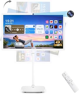Compare 32Inch Portable Smart TV on Wheels,FHD Touch Screen Portable TV Monitor, Rolling TV Android 14,8G RAM+128G Storage, Builtin15000mAh Battery White at KSA Price