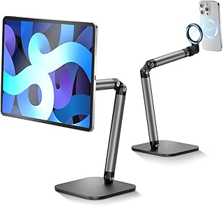 Compare Azonee Phone Holder For Desk, Aluminum Overhead Phone Stand, With Magnetic Design, Tablet Stand for iPad, With Heavy Duty Metal Base for Video Recording, With 360° Rotation, Height & Angle Adjustable at KSA Price