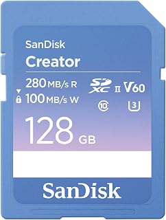 Compare SanDisk Creator 128GB SD UHSII Memory Card for DSLR and Mirrorless Cameras, 6K Video, V60, UHSII, 280MBs Read, RescuePRO Deluxe, Adobe Creative Cloud at KSA Price