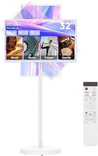 Compare KEFEYA 32" Smart Portable TV, FHD Touch Screen Monitor on Wheels, Voice Remote Control, Wireless Movable Display, 360° Swivel Rotation, Rechargeable 38400mAh Battery,EDLACertified,20W Stereo Speakers at KSA Price