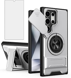 Compare Asuwish Phone Case for Samsung Galaxy S24 Ultra 5G Slide Camera Cover with Screen Protector and Magnetic Ring Holder Stand Hybrid Shockproof Mobile Cell Accessories S24Ultra 24S S 24 24Ultra Silver at KSA Price