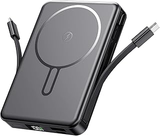 Compare 10000mAh Magnetic Power Bank, wireless Power bank with Built in Cables, 22.5 W Fast Charging Portable Charger with LED Digital Display, Compatible with iPhone 171615141312, Android Black at KSA Price