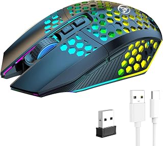 Compare 2.4G Wireless Gaming Mouse, Honeycomb Hollow Design Ergonomic with Backlight ماوس قيمنق لاسلكي, up to 1600 DPI, 7 Programmed Buttons, Silent Clicks, RGB Gaming Mouse for Laptop, Computer, PC at KSA Price