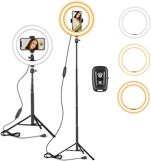 Compare 10" Ring Light with 59" Tripod Stand & Phone Holder for YouTube Video, Dimmable Led Ring Light for Camera, Video, Makeup, Selfie Photography Compatible with Smartphone at KSA Price