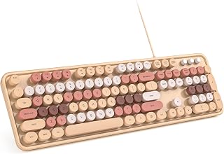 MOWUX Computer Keyboard Wired, Plug Play USB Retro…