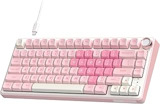 Compare RK ROYAL KLUDGE R75 Mechanical Keyboard Wired with Volume Knob, 75% Keyboard Gasket Mounted, Hot Swappable, Creamy Sound, MDA Profile US Layout, PBT Keycaps, Pink at KSA Price