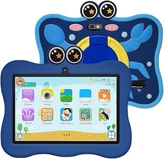 Compare 7 inch Kids Tablet, Quad Core Android 12 2GB 32GB, Parental Control, Eye Protection, Shockproof Case, Dual Camera, WiFi, Bluetooth, Learning Tablet for Kids  Crab Blue at KSA Price