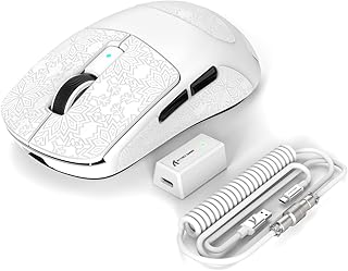 Compare ATTACK SHARK R6PRO 39g Superlight Wireless Gaming Mouse,PixArt PAW3950MAX 42000 DPI,MCU Nodic 52840 Computer Mouse,8K Polling Rate Web Driver,BT2.4GhzWired TriMode Mice with Coiled CableWhite&Tape at KSA Price