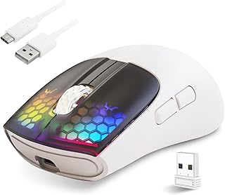 Compare RGB Gaming Mouse with 4000 DPI Adjustable, TriMode Wireless, 6 Programmable Buttons, Ergonomic Design, Backlit, Silent Click, Rechargeable Battery, Compatible for PC, for Mac, Laptop – White at KSA Price