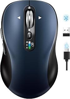 Compare Bluetooth Wireless Mouse for Laptop,USB+BT×2,USBC Charging,Quiet Multi Device Mouse,Metal 4Way Super Scrolling,± 3200 DPI,10 Button,Plug&Play,Ergo Computer Cordless Mice,for iPadTabletMacPCPhone at KSA Price