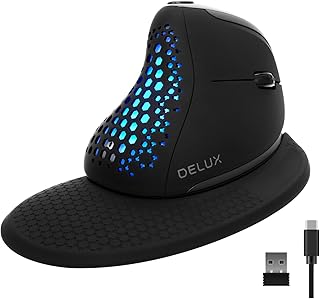 Compare DeLUX Seeker Wireless Ergonomic Vertical Mouse with OLED Screen, BT and USB Receiver, Connect with Up to 4 Devices, Thumb Wheel, 4000DPI, Programmable Rechargeable Silent MouseM618XSDBlack at KSA Price