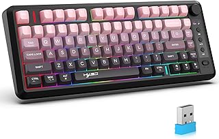 Compare 75% Wireless Gaming Keyboard, BT + 2.4G Three Mode 81 Keys Bluetooth Keyboard with USB Receiver, كيبورد قيمنق Rechargeable Keyboard with RGB Rainbow Lighting for Mac, Laptop, Computer, PC at KSA Price