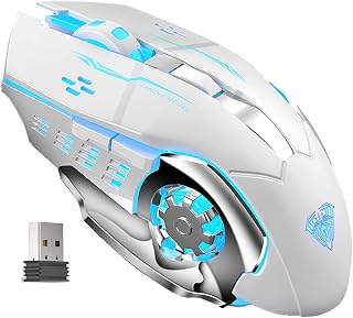 Compare AULA SC100 White Wireless Gaming Mouse, with LED Backlit, USB Receiver, Side Buttons, Ergonomic Optical 2.4G Cordless Rechargeable PC Gaming Mice for Laptop, Desktop Computer at KSA Price
