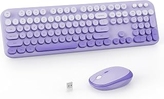 Compare Wireless Keyboard and Mouse Combo, 2.4GHZ Typewriter Retro Full Size Keyboards, Cute Colorful Computer Keyboard and Wireless Mouse for LaptopDesktopWindowsPC Purple Colorful at KSA Price
