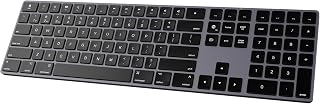 Compare Bluetooth Slim Keyboard for Mac, Aluminum Rechargeable Keyboard Wireless, LowProfile Silent Flat Key Compatible with Apple iMac, MacBook, Mac and iOS, Full Size  Space Gray at KSA Price
