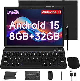Compare Android 15 Tablet 10 Inch, 2 in 1 Tablets with Keyboard Mouse Case Stylus, 8GB RAM+32GB ROM1TB Expand Tableta, 1.8Ghz Quadcore Processor, 1280*800 HD Touch Screen, 8MP Camera, 5G WIFI 6 Tablet at KSA Price