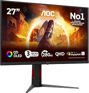 Compare AOC Monitor Q27G4ZD 27 Inch 280Hz QDOLED Panel, 0.03ms GtG, HDR400 TrueBlack, GSync Compatible, Height Adjustable, USB Hub 2560x1440 HDMI 2X 2.1 DP 1x 1.4 Black at KSA Price