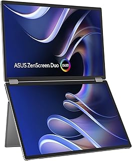Compare ASUS ZenScreen Duo OLED MQ149CD 360° Foldable Portable Monitors – Dual 14inch, 16:10, 1920x1200 FHD, OLED panels. DisplayHDR™ 400 True Black, 100�IP3, Delta<2, Dual USB TypeC®, miniHDMI® at KSA Price